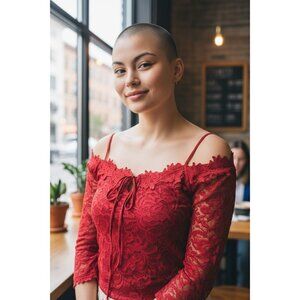 Papermoon Elegant Red Lace Long Sleeve Crop Top Professional Evening Wear